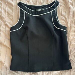 Vintage Black Copped Zip Up Top with White Border